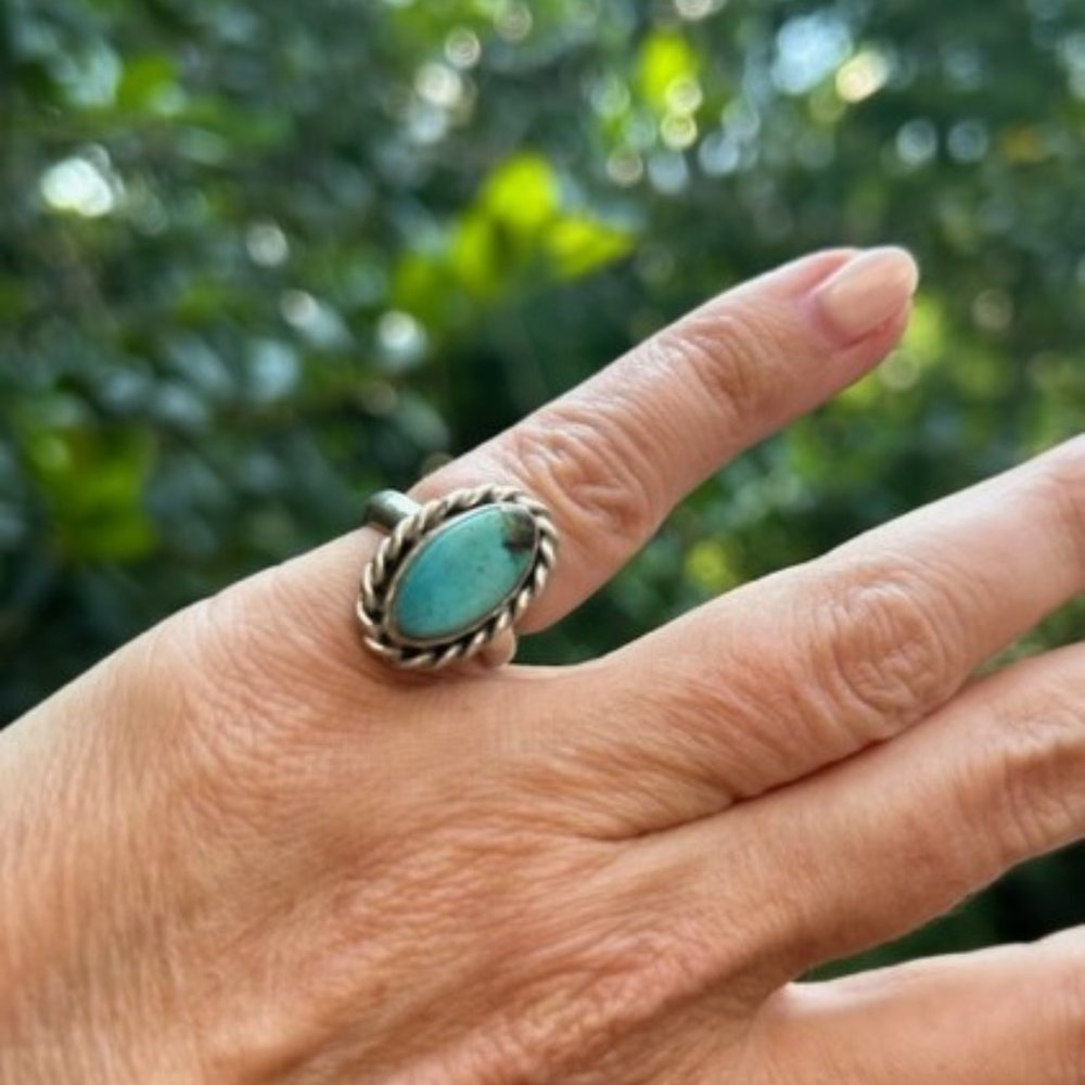VTG Sterling Silver Oval Turquoise RING - Picture 4 of 12